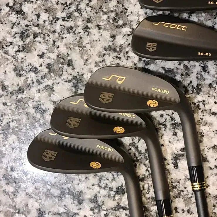 Close-up of Scott golf clubs set