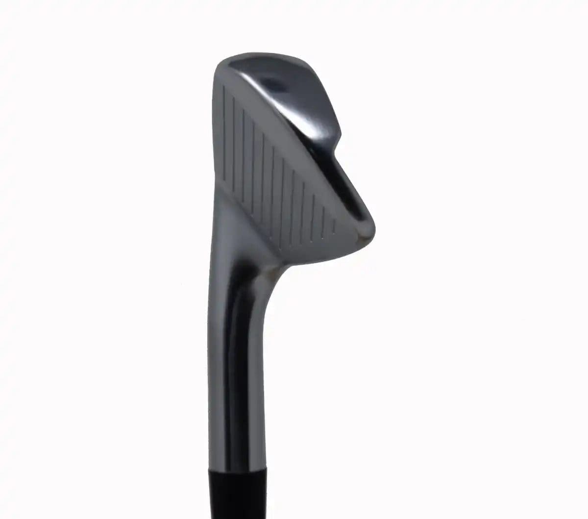 Silver golf iron with grooves shown