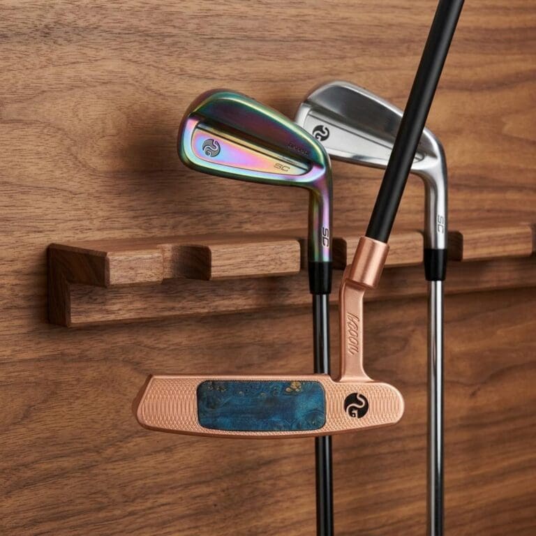 Scott Golf classic build displayed on a wooden golf club rack — 20250523 094954 resized scaled