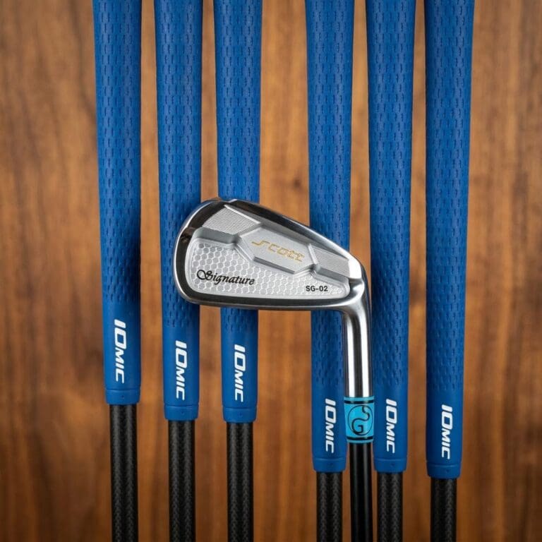 SG-02 Player Irons with a Bleu graphite shaft, custom ferrule, and Iomic grips